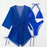 3 pieces Bikinis sets Sexy Triangle Cup Hanging Neck Swimwear Back Strap Graze High Cut Briefs Drawstring Swimsuits Bikinis