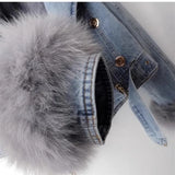 2024 Autumn Winter New Detachable Faux Fox fur Rabbit fur inner lining Denim Jacket Women's Short Top Female Warm Parker Outwear