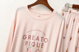Women Soft Modal 2PCS Pajama Long Sleeve Printed Pijama Mujer Femme Loose Nightwear Suit Female Casual Homewear Pajama Set