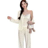 Women Pajama Sets Soft Modal Pijamas Mujer Sleepwear Lady Spring Summer New Nightwear Femme 3 Pieces Sets Lace Trim Homewear