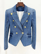 HIGH QUALITY Newest 2025 Designer Runway Blazer Women's Slim Fitting Double Breasted Lion Buttons Denim Jacket Mini Skirt