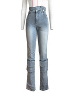Weird Puss Distressed Irregular Jeans Women Button Zipper Waist Multiple Pockets Autumn Trend Skinny Stretch Streetwear Bottoms