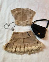 New Two Piece Sets Womens Outifits Retro Gothic Graphic Patch Y2K Clothing Denim Skirt Sets Suspender Slim Fashion Short Top