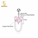 G23Titan Pink Zircon Heart Belly Ring Hanging Pearl Women Sexy Navel Jewelry Surgical Titanium Barbell Nombril Ombligo Piercing