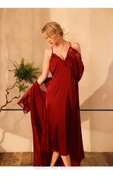 Wedding Bride Robe Set Women Sexy Lace Patchwork Nightgown Long Kimono Bath Gown Loose Suspender Nightdress Intimate Lingerie