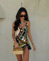 2025 New Luxury Design Women's Hollow Out One-piece Swimsuits And Skirt Geometry Print Sexy Bikini Fashion Beach Bathing Suit