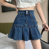 Lucyever Korean Style Pleated Denim Skirt Ladies Fashion High Waist A-Line Mini Skirts Women 2025 Summer New Jean Short Skirts