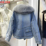 Womens Coats Spring 2025New 100%Natural Real Fox Fur Collar Fashion Short Denim Jacket Luxury Goose Down Puffer Jackets Clothing