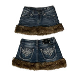 Harajuku Retro Y2K Skirt Goth Raw Edge Denim Skirt Light Blue Low Waist Mini Skirt Autumn Winter Sexy Slim Skirts Streetwear