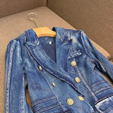 New Arrival Jeans Coat Double-breasted Long Sleeve Jacket Women Fashion Streetwear Denim Blazer