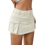 Denim Skirt with Pockets Stylish Women's Denim Cargo Skirt with Button Fly Pockets Low Waist Mini Jean Skirt for Streetwear