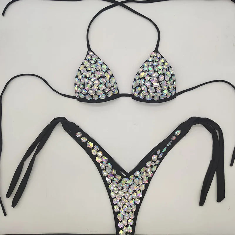 2020 venus vacation new style diamond bikini set bandage open swimwear push up rhinestone bling stones swimsuit sexy women swim