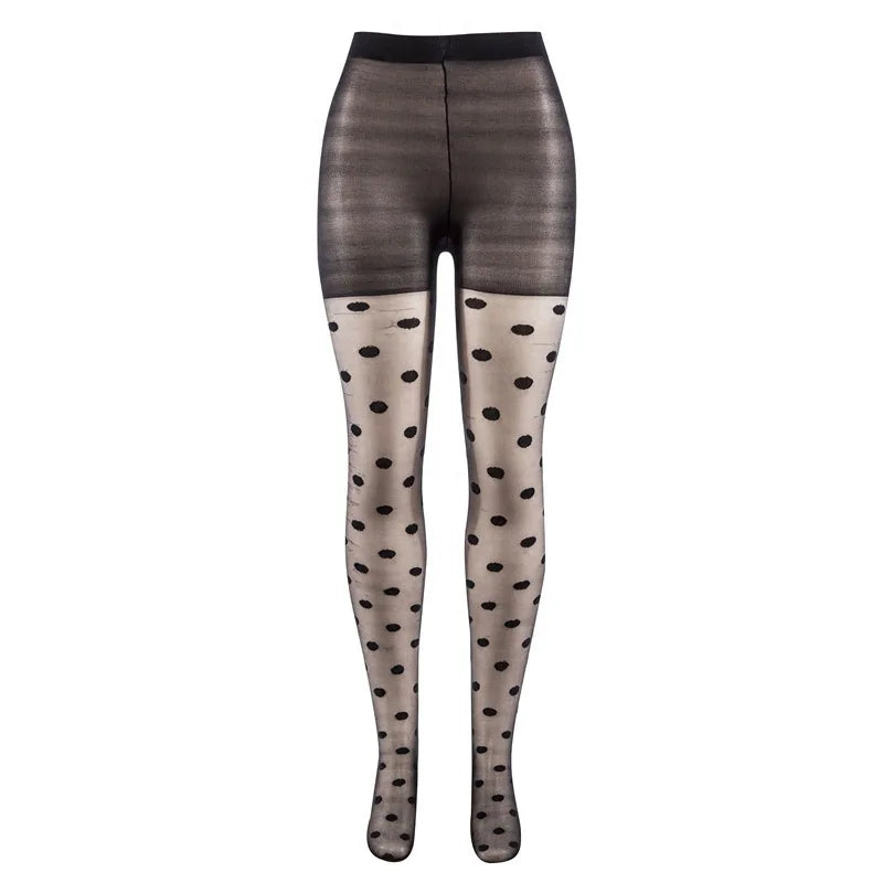 Polka Dot Print Stocking Women Sexy Tights Fishnet Mesh Seamless Pantyhose Nylon Black White Nightclub Female Ladies Silk Tights