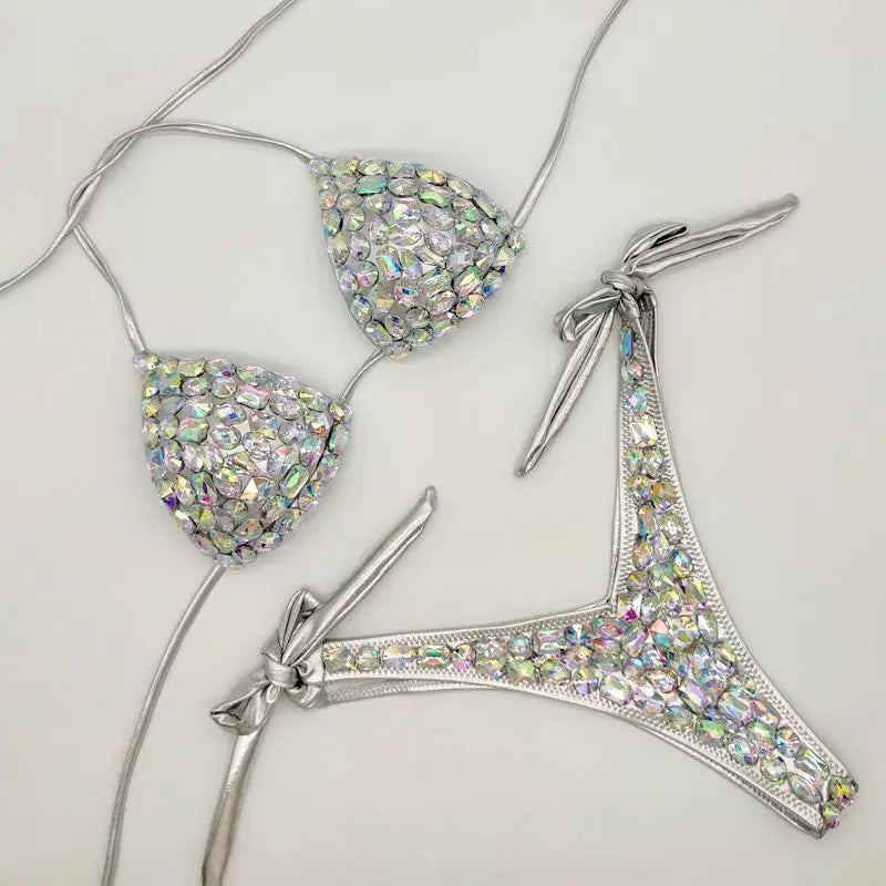 2020 venus vacation new style diamond bikini set bandage open swimwear push up rhinestone bling stones swimsuit sexy women swim