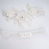 SLBRIDAL Sexy Lace Flower Crystal Rhinestones Pearls Bridal Garter Belts Wedding Thigh Leg Garter Ring For Women/Female/Bride