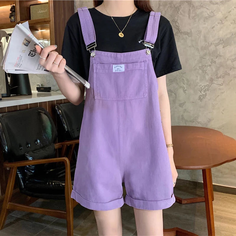 HI-FASHION Summer Vintage Purple Jean Jumpsuit Women Cotton Wide Legs Bib Female Overalls Woman Personality Denim Rompers