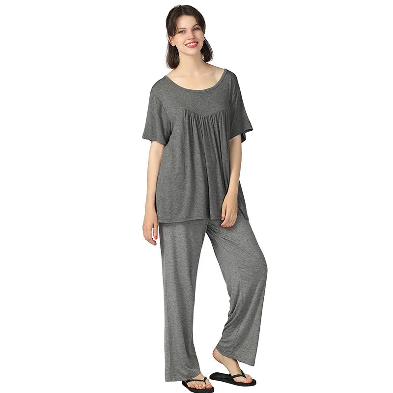 PLSU SIZE 3XL 4XL 5XL 6XL 7XL Women Pajamas Set Nightwear Casual Soft Sleepwear Elastic Cotton Sleep Set Home Clothes Negligee