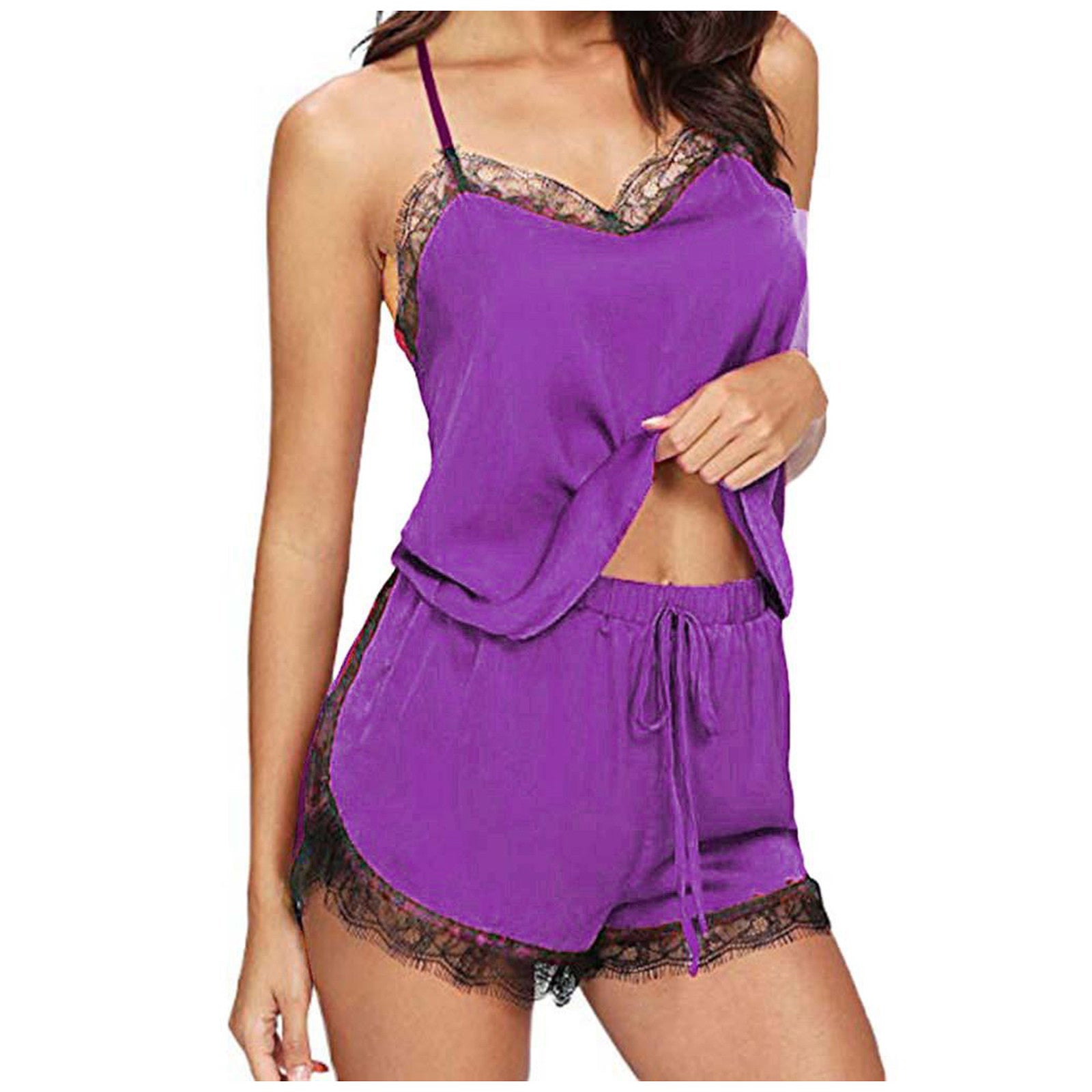 Ladies Sexy Vest And Panty Set Eyelash Lace Solid Color Underwear Women Spaghetti Strap Bodysuit Women Sexy Lingeries трусы