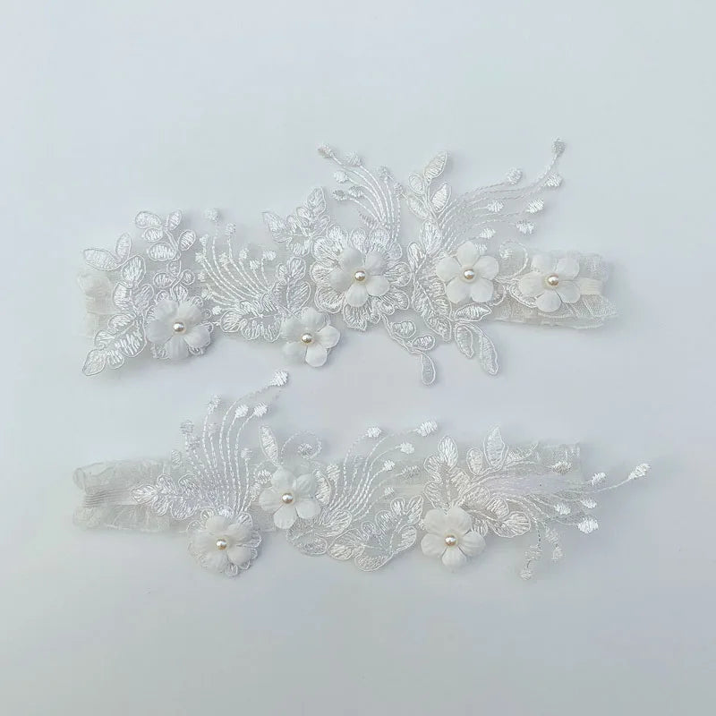 SLBRIDAL Sexy Lace Flower Crystal Rhinestones Pearls Bridal Garter Belts Wedding Thigh Leg Garter Ring For Women/Female/Bride