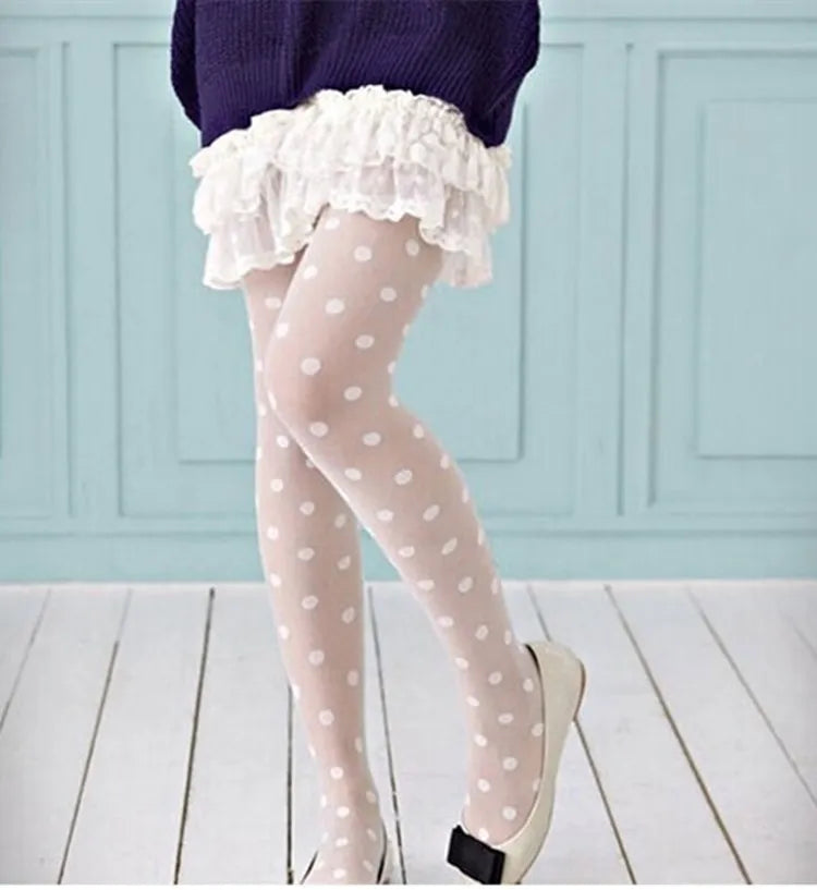 Polka Dot Print Stocking Women Sexy Tights Fishnet Mesh Seamless Pantyhose Nylon Black White Nightclub Female Ladies Silk Tights