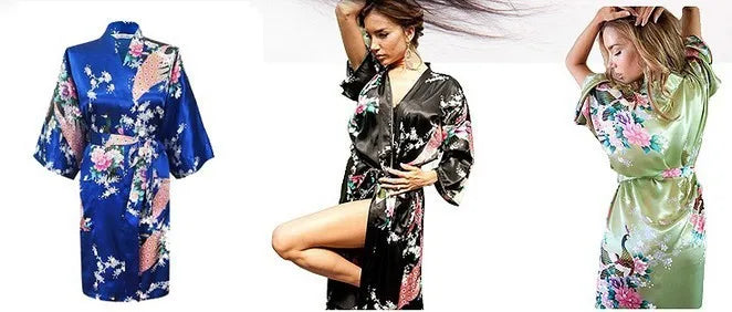 Baby blue Fashion Women's Peacock Kimono Bath Robe Nightgown Gown Yukata Bathrobe Sleepwear Pocket With Belt S M L XL XXL XXXL