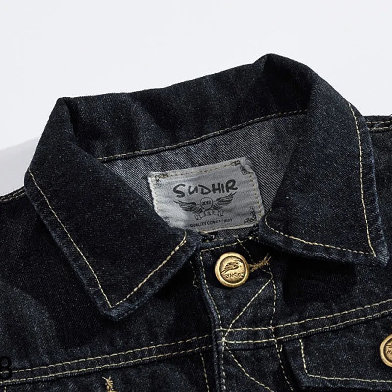DIMUSI New Spring Autumn Vintage Design Men's Denim Vest Male Black Sleeveless Jackets Men Hole Jeans Brand Waistcoat 6XL,YA566
