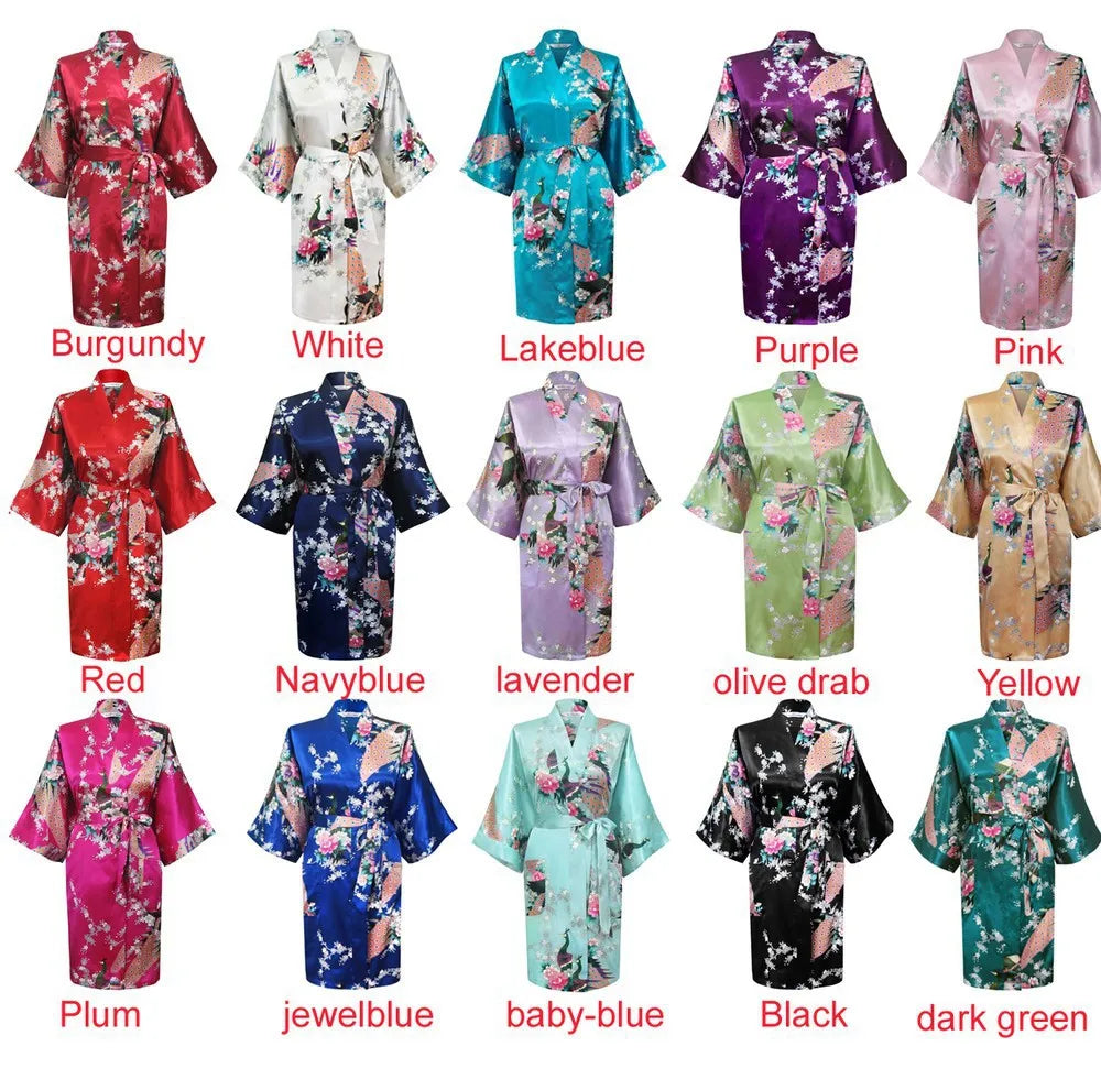 Baby blue Fashion Women's Peacock Kimono Bath Robe Nightgown Gown Yukata Bathrobe Sleepwear Pocket With Belt S M L XL XXL XXXL