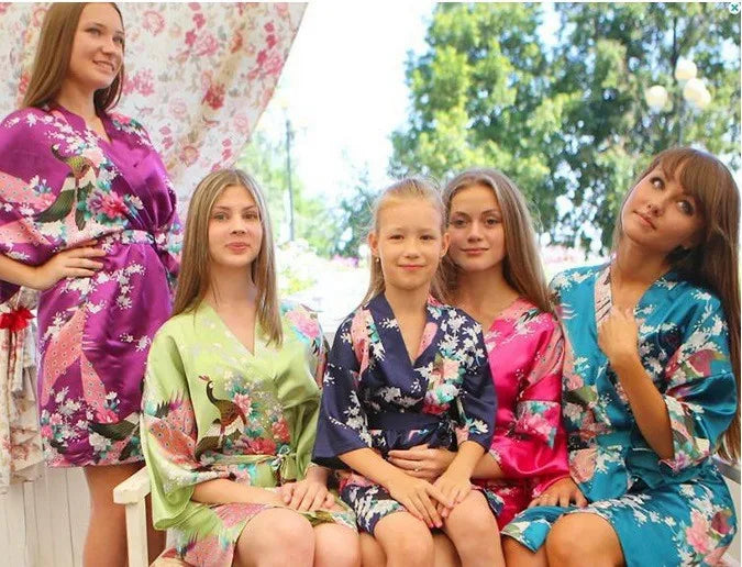 Baby blue Fashion Women's Peacock Kimono Bath Robe Nightgown Gown Yukata Bathrobe Sleepwear Pocket With Belt S M L XL XXL XXXL