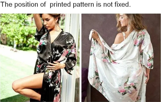 Baby blue Fashion Women's Peacock Kimono Bath Robe Nightgown Gown Yukata Bathrobe Sleepwear Pocket With Belt S M L XL XXL XXXL