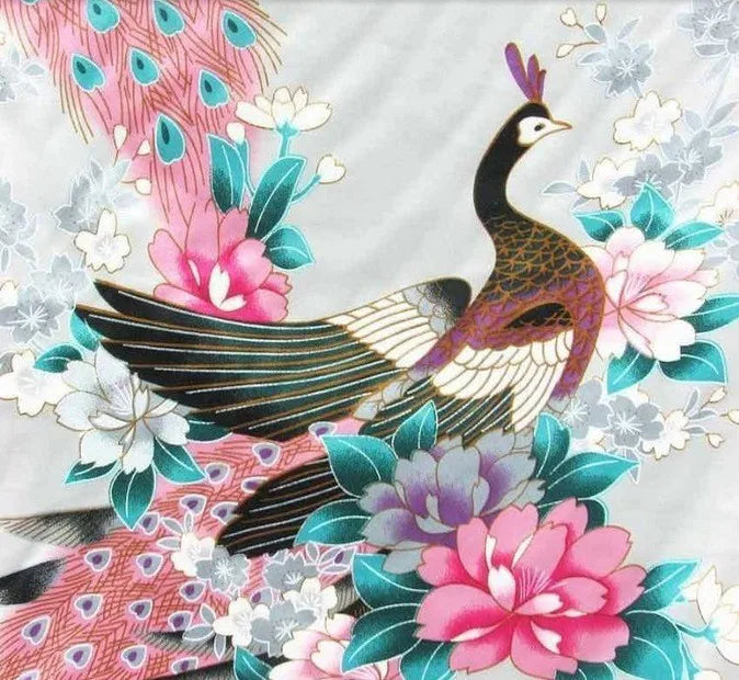 Baby blue Fashion Women's Peacock Kimono Bath Robe Nightgown Gown Yukata Bathrobe Sleepwear Pocket With Belt S M L XL XXL XXXL