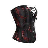 Corset Top Plus Size Sexy Lingerie Women Bustier Strap Embroidery Flower Overbust Corselet Vintage Fairy Burlesque Red Black
