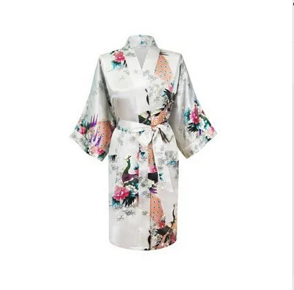 Baby blue Fashion Women's Peacock Kimono Bath Robe Nightgown Gown Yukata Bathrobe Sleepwear Pocket With Belt S M L XL XXL XXXL