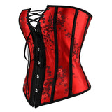 Corset Top Plus Size Sexy Lingerie Women Bustier Strap Embroidery Flower Overbust Corselet Vintage Fairy Burlesque Red Black