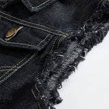 DIMUSI New Spring Autumn Vintage Design Men's Denim Vest Male Black Sleeveless Jackets Men Hole Jeans Brand Waistcoat 6XL,YA566