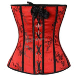 Corset Top Plus Size Sexy Lingerie Women Bustier Strap Embroidery Flower Overbust Corselet Vintage Fairy Burlesque Red Black