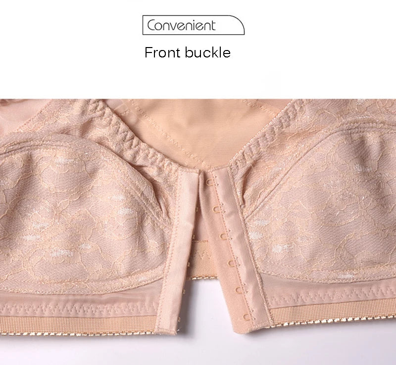 Women's Front Closure Plus Size Bra Wireless Full Figure Racerback Lace Cotton Bras Solid Lingerie Leisure Size comfort bra