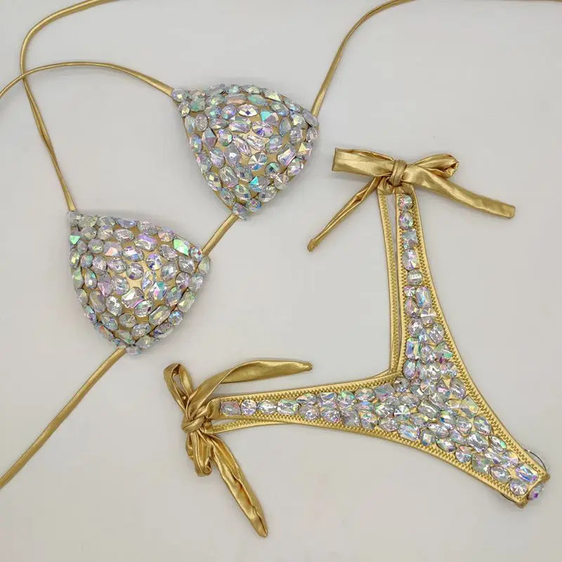2020 venus vacation new style diamond bikini set bandage open swimwear push up rhinestone bling stones swimsuit sexy women swim