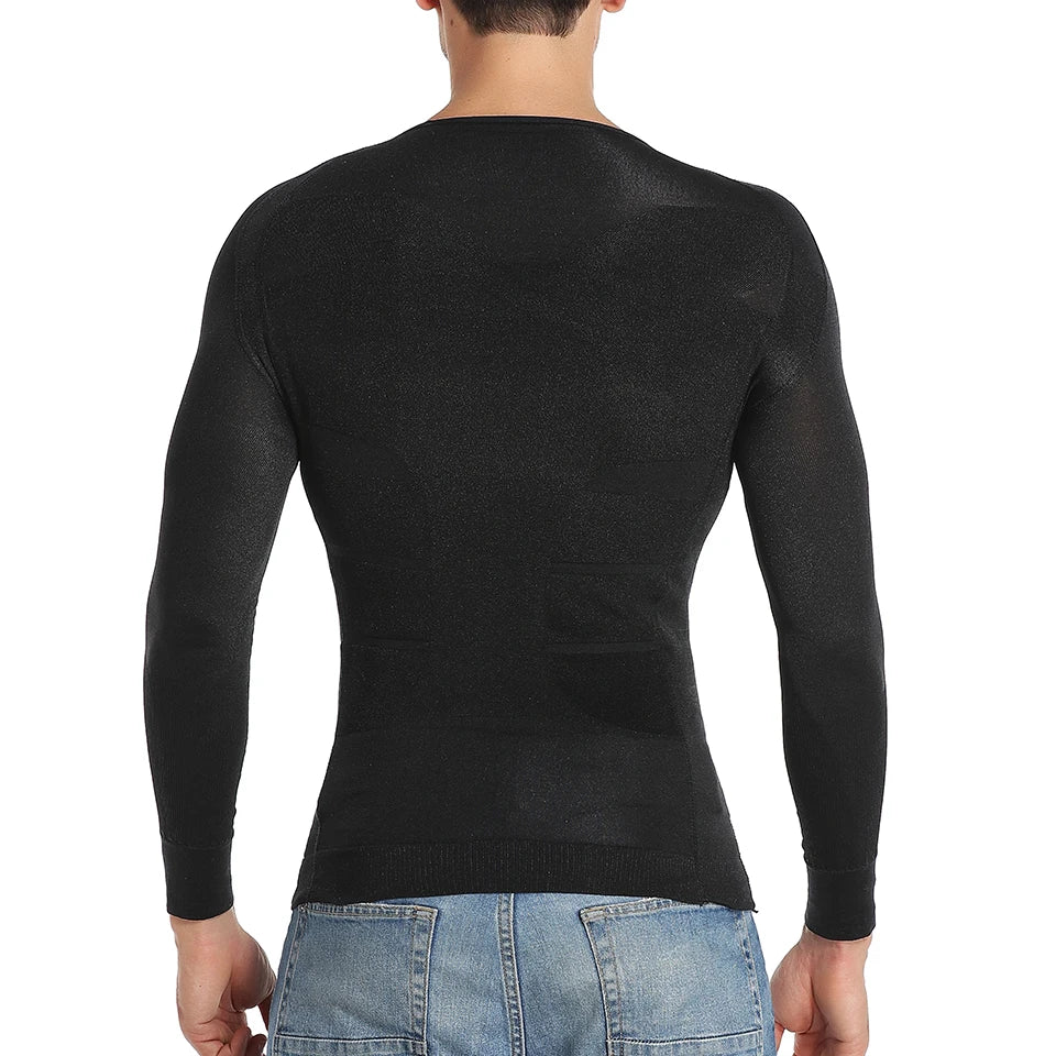 Men Body Shaper Long Sleeve Compression Shirts Winter Base Layer T-Shirt Slimming Underwear Tummy Control Shapewear Workout Tops