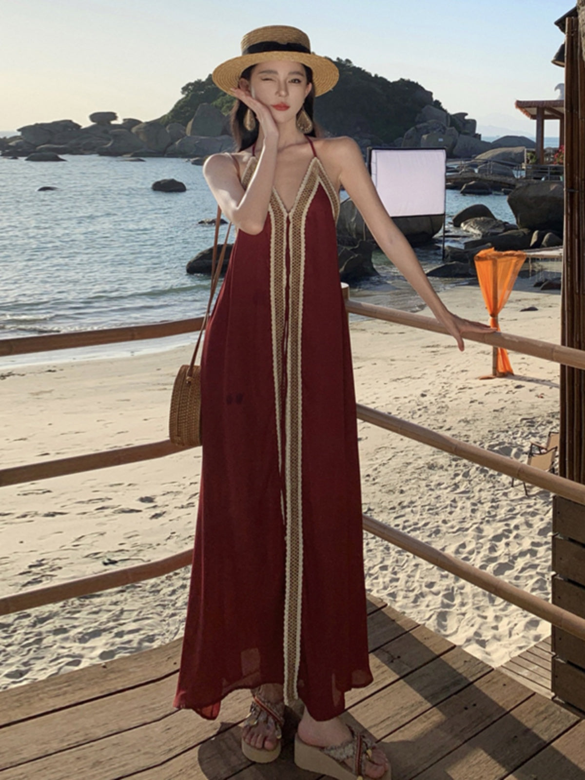 Women's Clothing Sanya Photography Thai Style Halterneck Beach Dress Travel