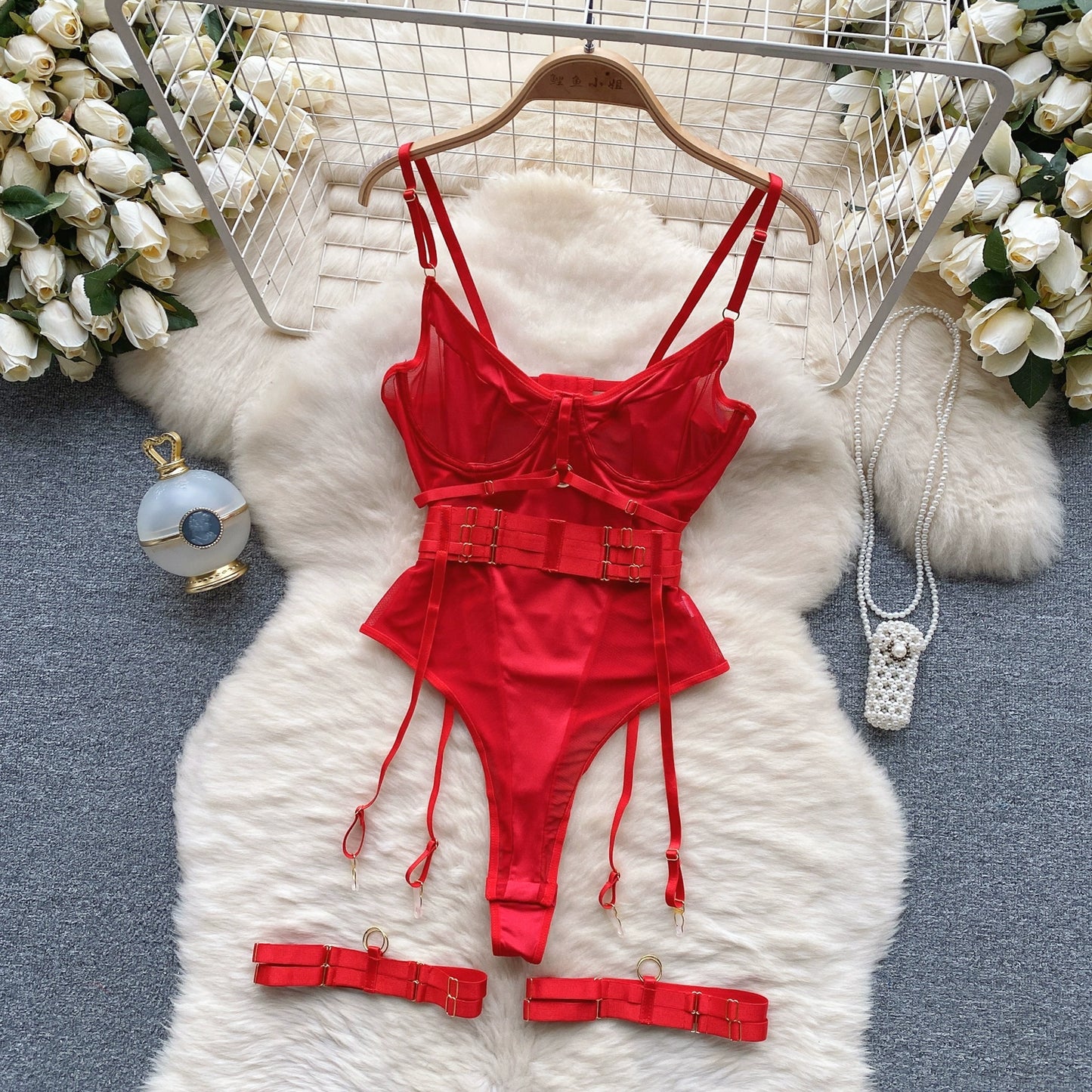 CHILLGIO Women Sexy Push Up Bodysuits Lingerie One Piece Bodycon Combination Catsuits Erotic Fashion Transparent Strappy Rompers