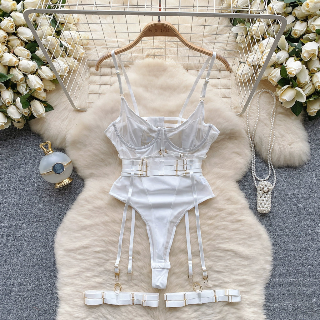 CHILLGIO Women Sexy Push Up Bodysuits Lingerie One Piece Bodycon Combination Catsuits Erotic Fashion Transparent Strappy Rompers