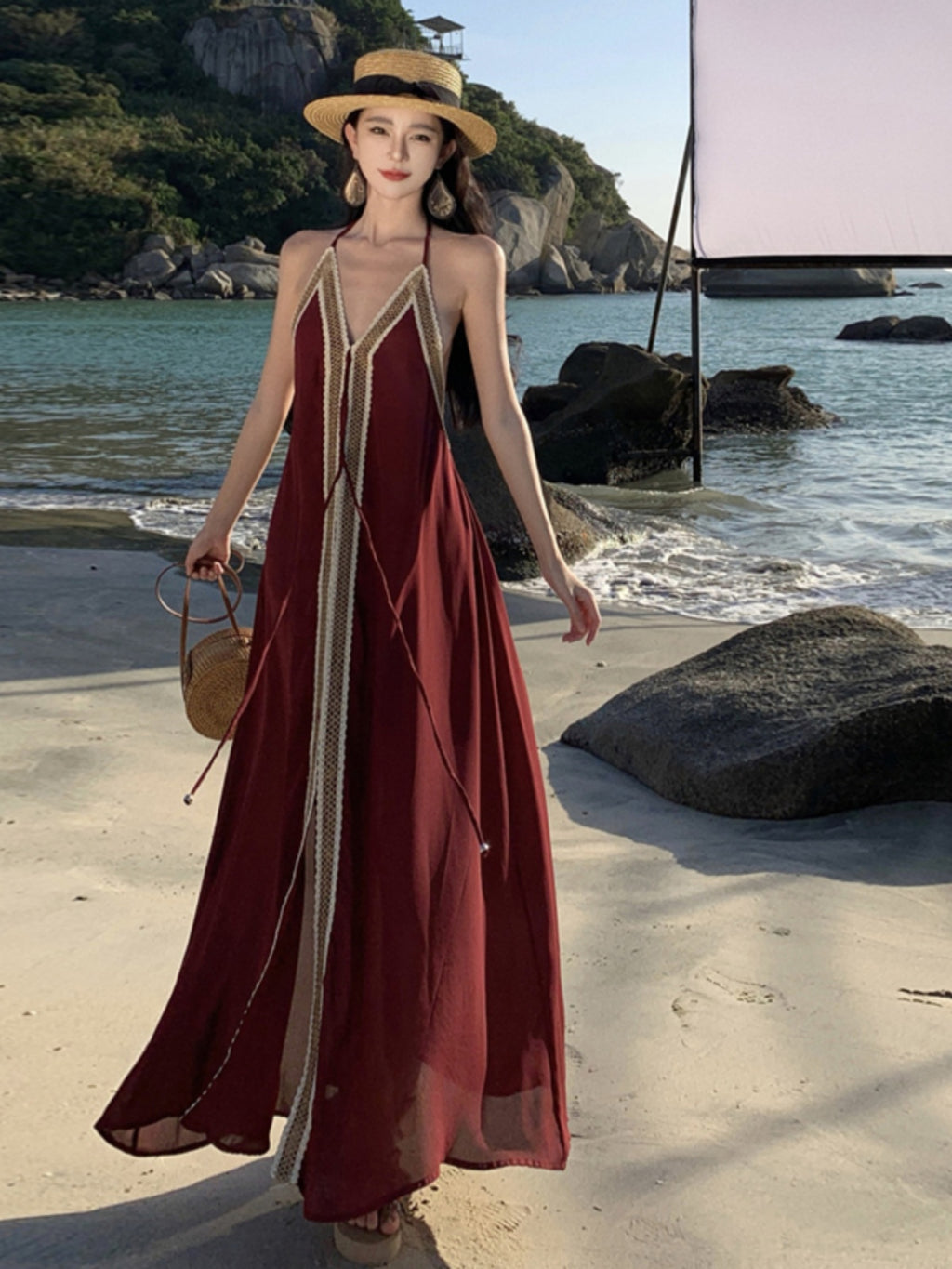Women's Clothing Sanya Photography Thai Style Halterneck Beach Dress Travel