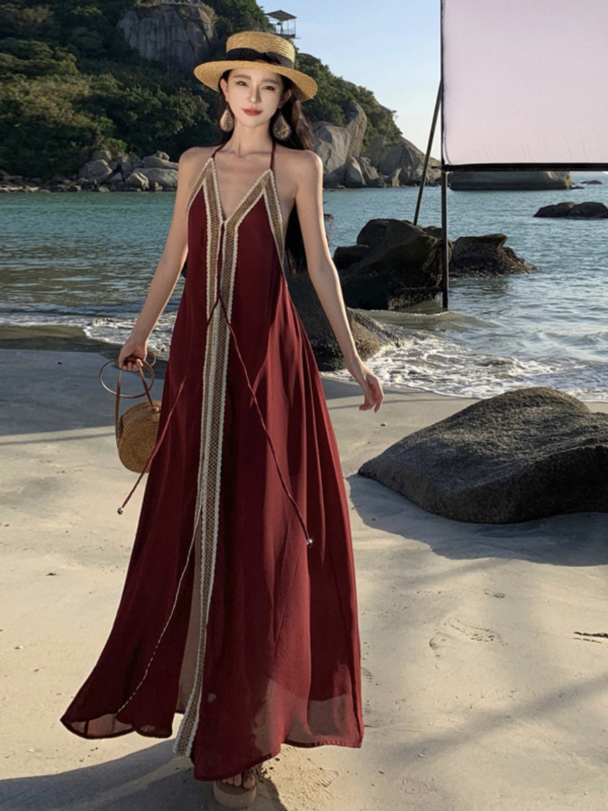Women's Clothing Sanya Photography Thai Style Halterneck Beach Dress Travel