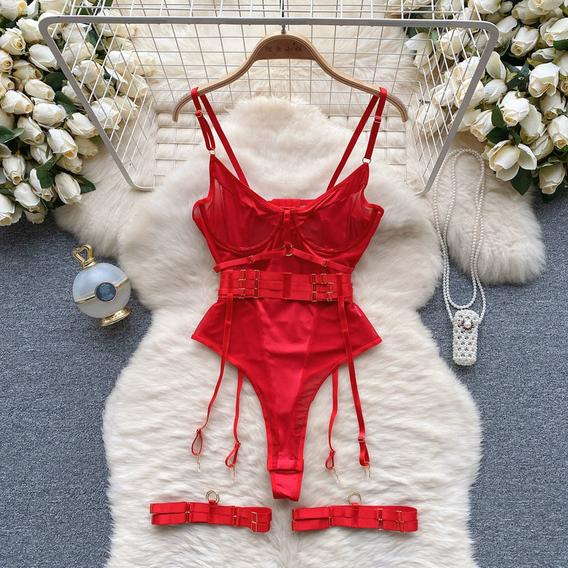 CHILLGIO Women Sexy Push Up Bodysuits Lingerie One Piece Bodycon Combination Catsuits Erotic Fashion Transparent Strappy Rompers