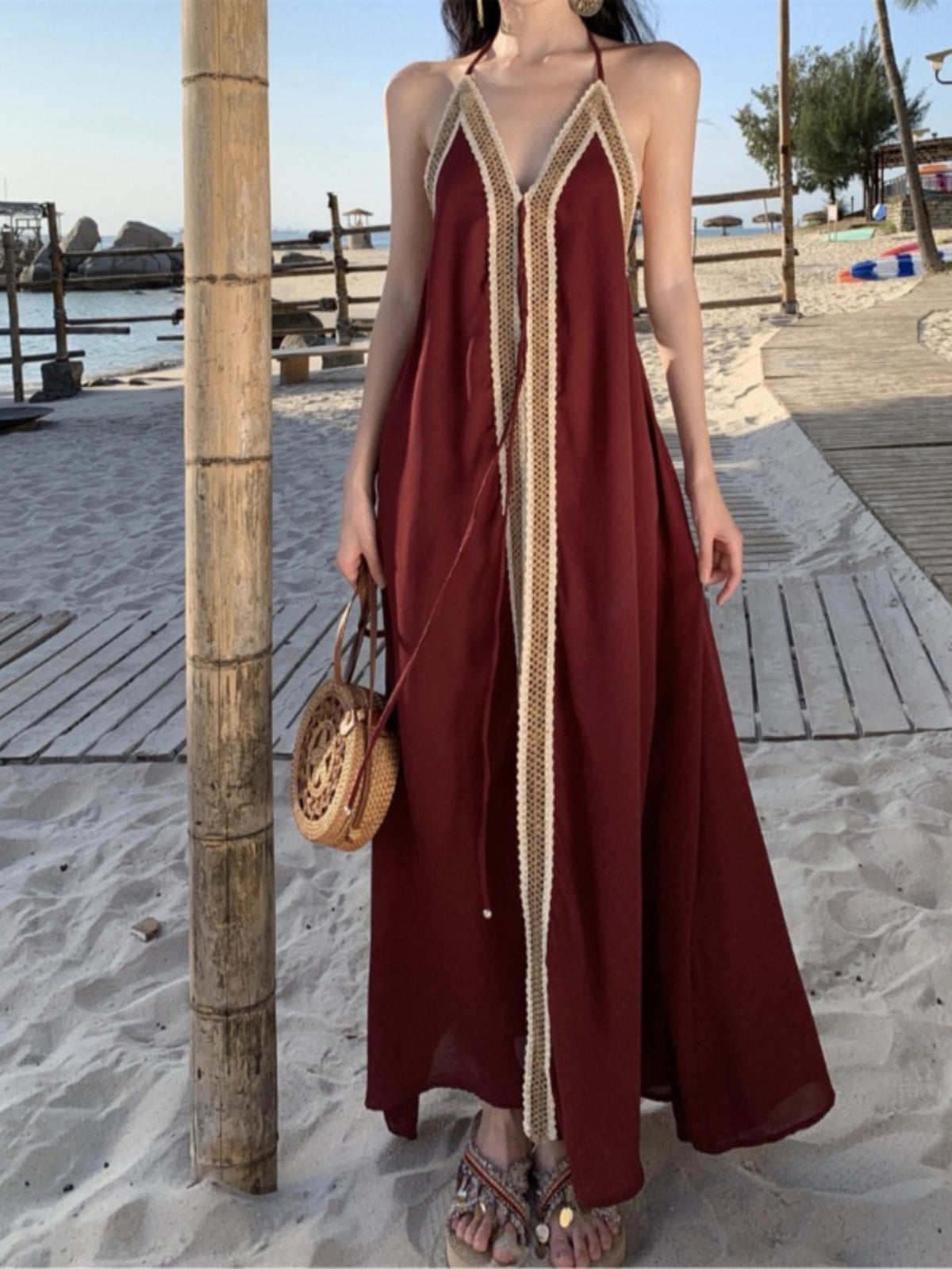 Women's Clothing Sanya Photography Thai Style Halterneck Beach Dress Travel