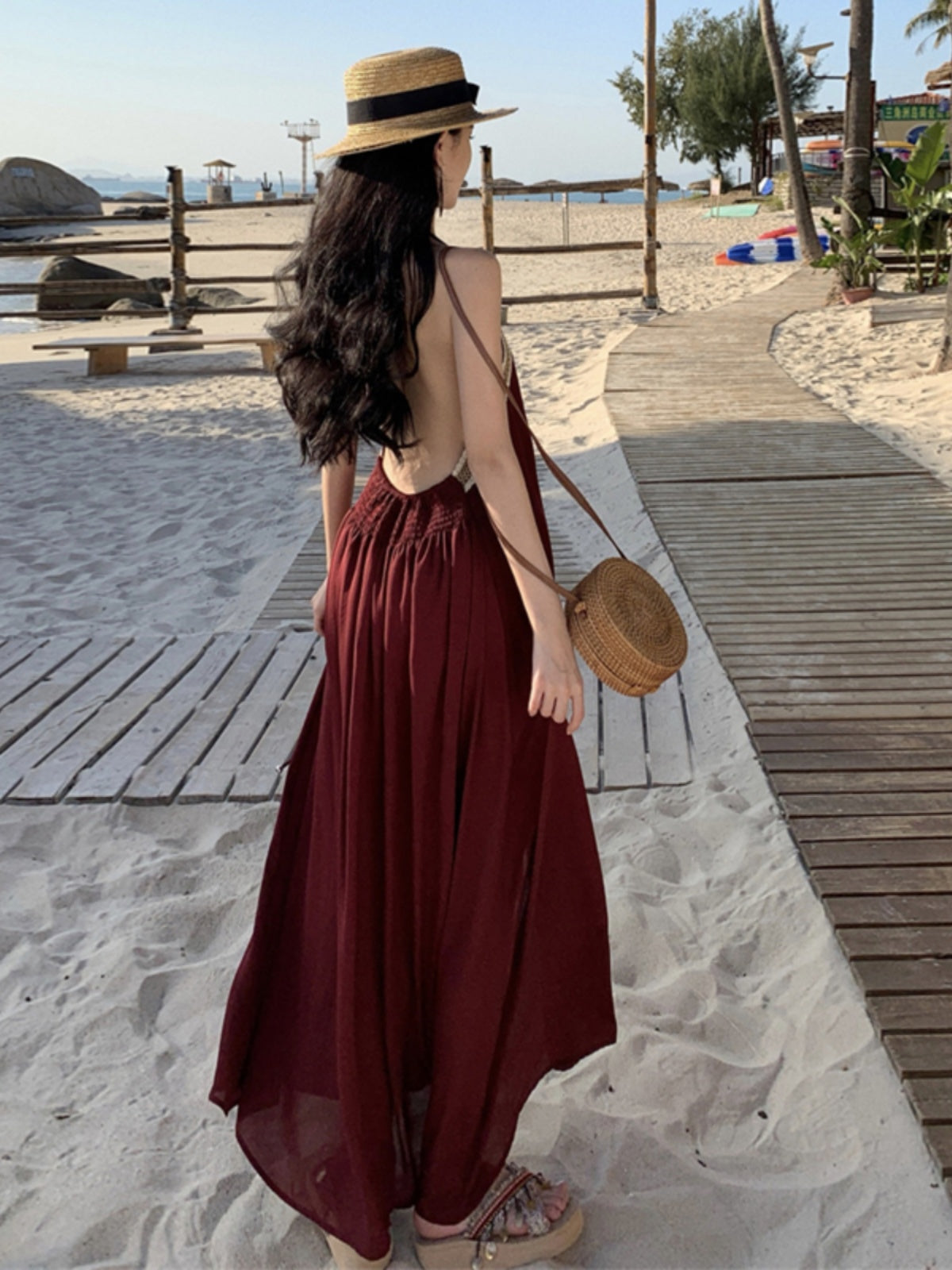 Women's Clothing Sanya Photography Thai Style Halterneck Beach Dress Travel
