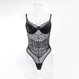 CHILLGIO Bodysuit Women Lingerie Luxury Party Overalls Slim One Pieces Transparent Combination Romper Black Sexy Strappy Catsuit