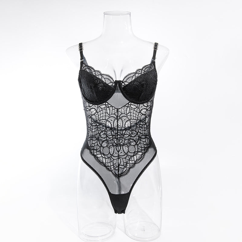 CHILLGIO Bodysuit Women Lingerie Luxury Party Overalls Slim One Pieces Transparent Combination Romper Black Sexy Strappy Catsuit