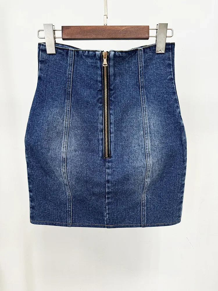 HIGH QUALITY Newest 2025 Designer Runway Blazer Women's Slim Fitting Double Breasted Lion Buttons Denim Jacket Mini Skirt