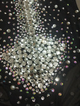 Sexy V Neck Perspective Mesh Elastic Crystals Bodysuit Women Dancer Stage Performance Costume Luxurious Gemstones Pearls Tights